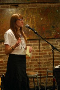 Sara Jane Camacho speaks at the JustUs benefit concert to fight human trafficking earlier this month